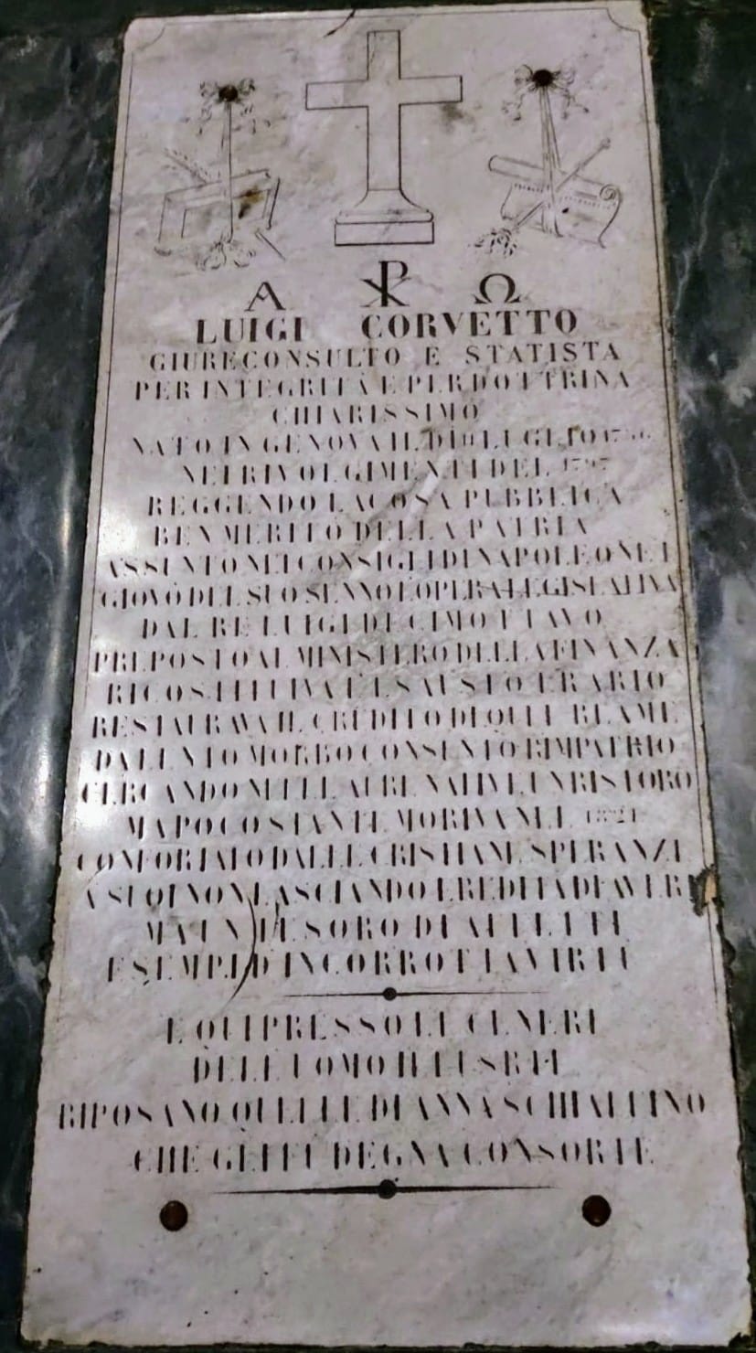 La tomba di Luigi Corvetto nella chiesa di San Siro a Nervi